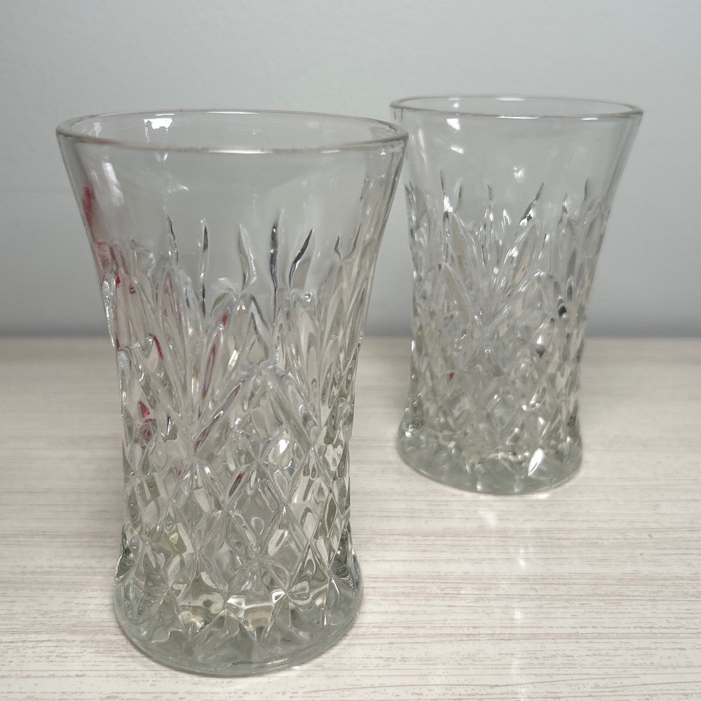 Anchor Hocking Prescut Pineapple Clear Glass Diamond Fan Cut Tumblers TWO
